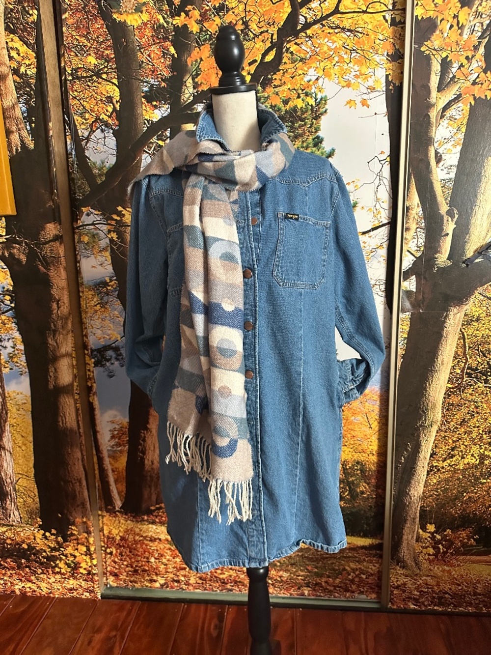 Vintage WRANGLER DRESS Denim Shirt Button Down Jacket Large Blue JEAN